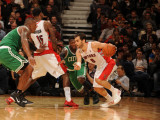 Boston Celtics v Toronto Raptors: Jose Calderon  Amir Johnson and Nate Robinson