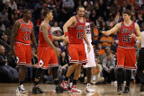 Chicago Bulls v Phoenix Suns: Derrick Rose  Joakim Noah and Kyle Korver