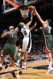 Milwaukee Bucks v San Antonio Spurs: Tony Parker  Drew Gooden and Andrew Bogut