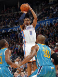 New Orleans Hornets v Oklahoma City Thunder: Russell Westbrook  David West and Chris Paul