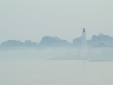 New London Harbor Light in Fog  Viewed from across the Thames River