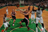 Portland Trail Blazers v Boston Celtics: Brandon Roy and Shaquille O'Neal