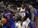 New York Knicks v Charlotte Bobcats: Raymond Felton  Amare Stoudemire and Tyrus Thomas