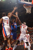 New York Knicks v Detroit Pistons: Amar'e Stoudemire  Tracy McGrady and Ben Wallace