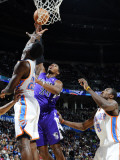 Sacramento Kings v Oklahoma City Thunder: Jeff Green  Serge Ibaka and Jason Thompson
