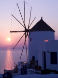 A Stuccoed Windmill and Sunset over the Aegean Sea