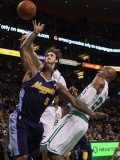 Denver Nuggets v Boston Celtics: JR Smith  Semih Erden and Ray Allen