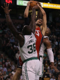 New Jersey Nets v Boston Celtics: Brook Lopez  Shaquille O'Neal and Glen Davis