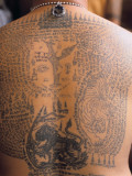 A Man's Tattoed Back at the Wat Bang Phra Buddhist Temple