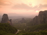 The Roussanou Monastery on One of the Meteora Peaks and the Valley