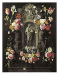 Floral Wreath with Madonna and Child