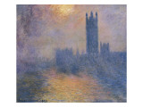 The Houses of Parliament  London  with the Sun Breaking Through the Fog