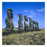 Maoi Statues of Ahu Akivi Temple  Megalithic Busts Carved from Volcanic Rock