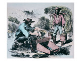 Prospectors Using a 'Rocker' or 'Cradle' to Wash Gold Dirt During the California Gold Rush of 1849