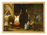 The Interior of a Peasant's Cottage with a Pig's Carcass and a Boy Blowing Up a Bladder  1646