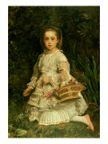Portrait of Gracia  Full Length  Wearing a White Dress  Picking Wild Flowers