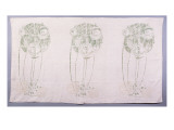 Panel of Three Stylised Rose Motifs in Green and Cream  for One Back of a Corner Settle
