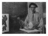 Henri Gaudier-Brzeska with His Sculpture 'Bird Swallowing Fish' in Kettle's Yard
