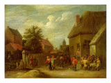 The Courtyard of a Village Inn with a Man Toasting Departing Revellers
