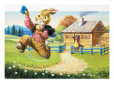 Rabbit Running from Wolf's House  Illustration from 'Brer Rabbit'