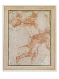 A Soldier Running to the Right and Two Mounted Horsemen with their Arms Outstretched