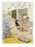 A Courtesan Seated on a Verandah Brushing Her Teeth