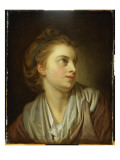 A Girl  Bust Length  with a Green Hairband  Looking Up