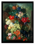 Mixed Flowers and Pineapples in an Urn with a Bird's Nest and a Cat