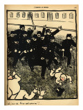 A Police Brigade Charges a Group of Demonstrators