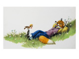 Bird Perching on the Foot of a Fox  Illustration from 'Brer Rabbit'