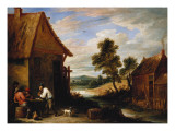 A River Landscape with Peasants Outside a Tavern