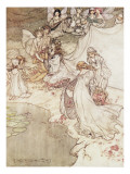 Illustration for a Fairy Tale  Fairy Queen Covering a Child with Blossom