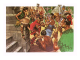 Mayan Natives Dancing and Making Music in Front of a Temple