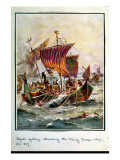 Alfred's Galleys Attacking the Viking Dragon Ships  897 Ad