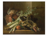 A Dead Mallard  a Boar's Head  Celery and a Copper Pot on a Ledge