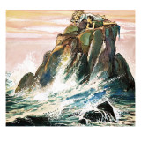 Peter Pan and Wendy Darling on a Rock  Illustration from 'Peter Pan' by JM Barrie