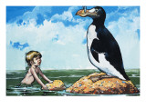 Boy and a Garefowl  Illustration from 'The Water Babies' by Charles Kingsley
