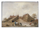 A Farm Yard with Figures Round a Table