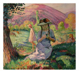 Young Girl Picking Flowers  1910