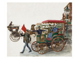Early Car  with a Man with a Flag