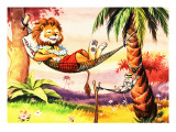 Leo the Friendly Lion Relaxing in a Hammock