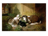 A Lop-Eared Doe Rabbit with Her Young