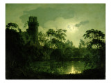 A Moonlit Lake by a Castle
