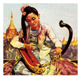 Burmese Girl Playing the Harp