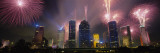 Fireworks Over Buildings in a City  Houston  Texas  USA