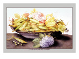 Bowl with Pears and Two Roses