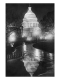 The US Capitol Builing in a Light Night Rain