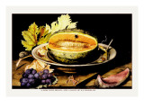 Dish with Melons and a Slice of Watermelon