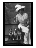 Mrs Rhoades and Her Three Boston Terriers