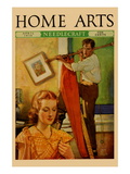 Wife Sews While a Man Hangs a Picture